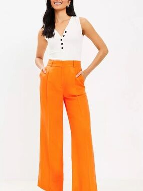 Peyton Linen Blend Orange Wide-Leg Trousers
